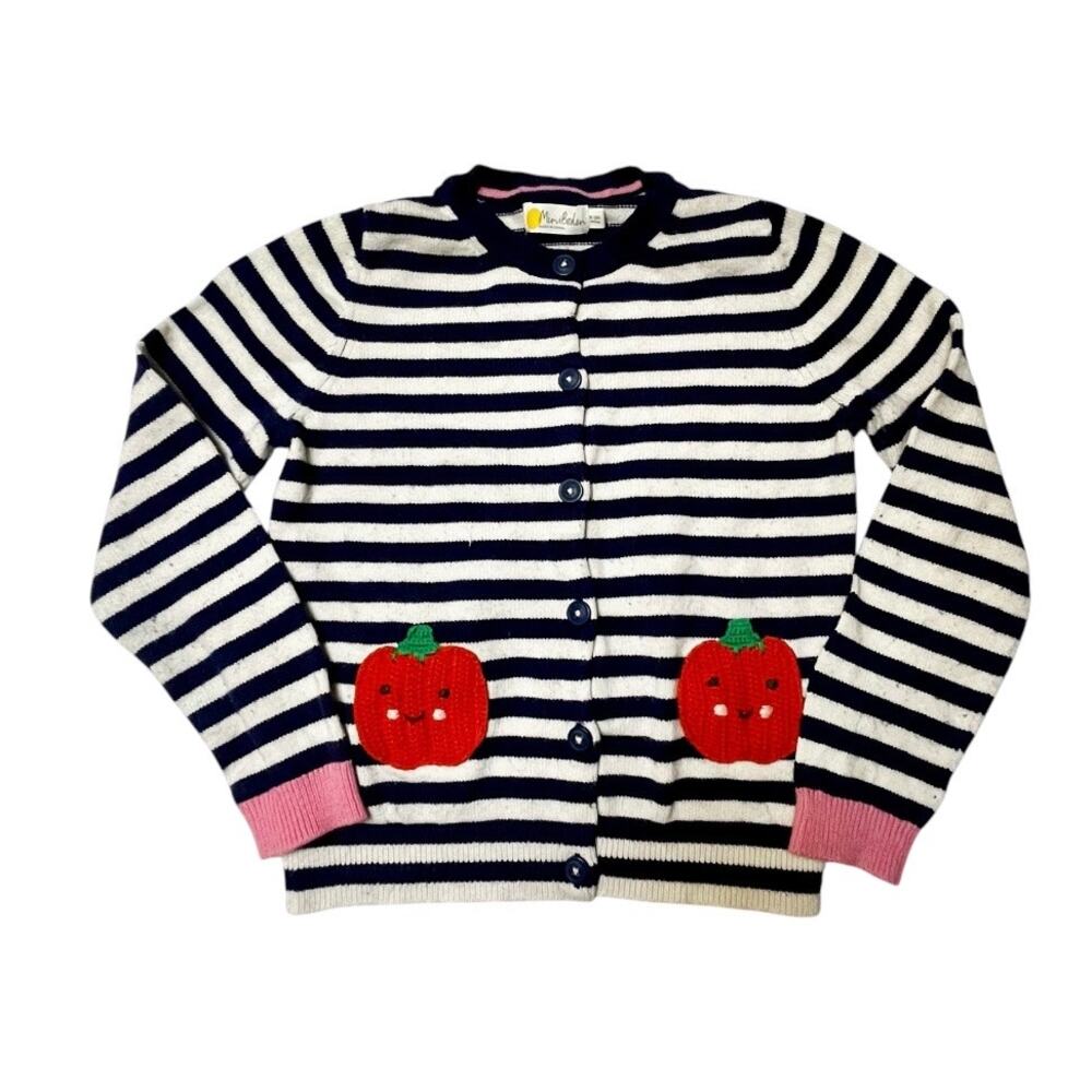 Mini Boden Pumpkin Halloween Knit Striped Cardigan Sweater Size 9/10